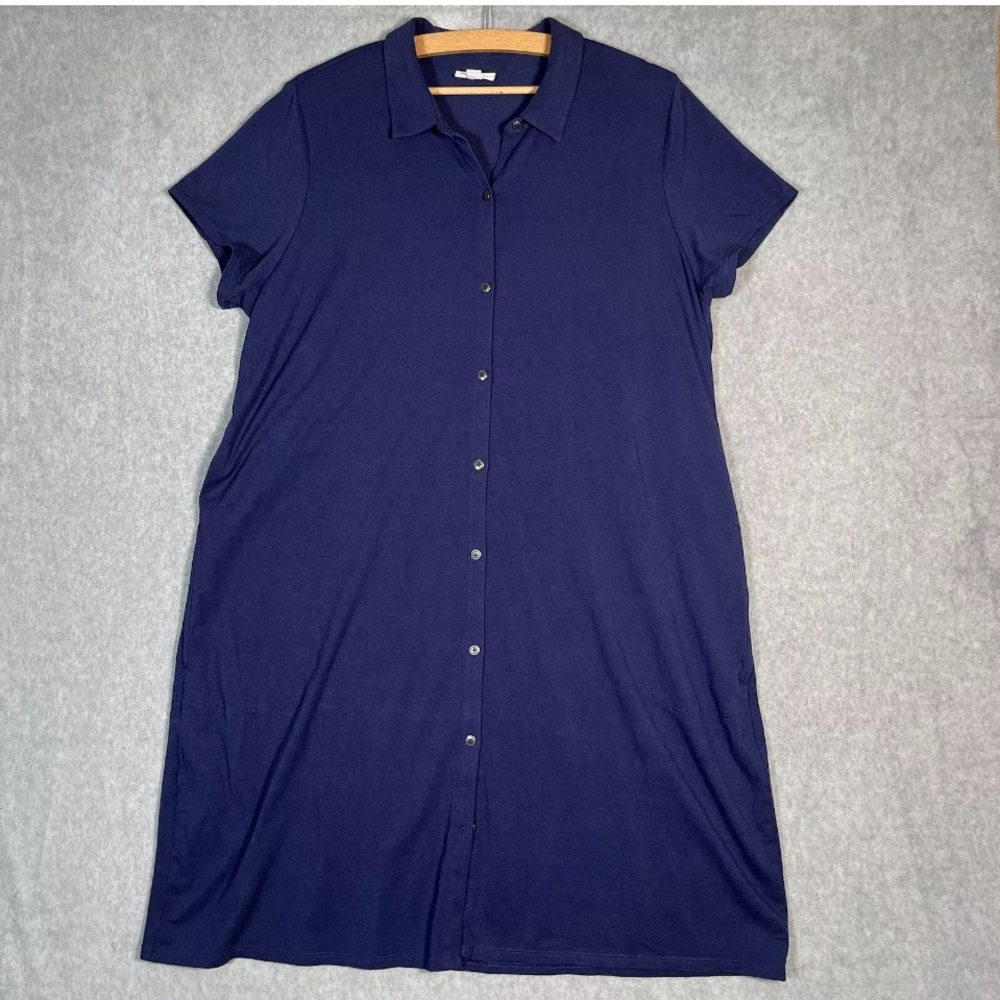 J. Jill Navy Short-Sleeve Button-Front Midi Dress